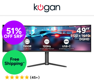 Kogan Infinity 49" Curved Ultrawide Dual QHD 5K 120Hz 1ms Freesync USB-C Gaming Monitor (5120 x 1440) Product Image