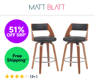 Set of 2 Matt Blatt Davian Faux Leather Swivel Bar Stools  Product Image