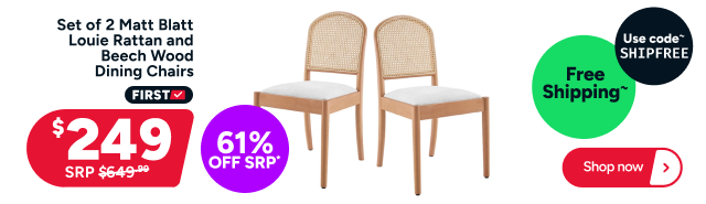 Set of 2 Matt Blatt Louie Rattan and Beech Wood Dining Chairs