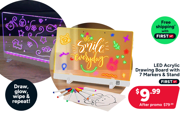 LED Acrylic Drawing Board with 7 Coloured Markers and Stand