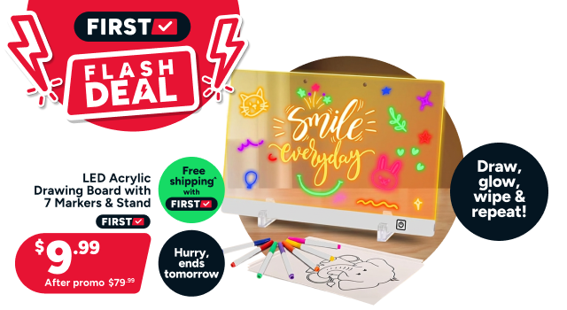 LED Acrylic Drawing Board with 7 Coloured Markers and Stand - $9.99*