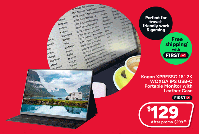 Kogan XPRESSO 16 inch 2K WQXGA IPS USB-C Portable Monitor with Leather Case