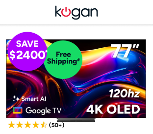 Kogan 77" OLED 4K 120Hz Smart AI Google TV Product Image