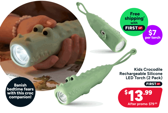 Kids Crocodile Rechargeable Silicone LED Torch (2 Pack)