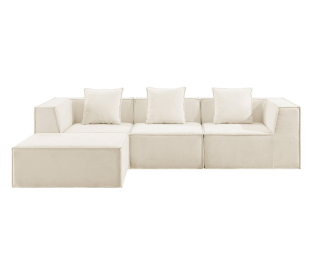 Ovela Softly 3 Seater Compressed Modular Sofa with Ottoman (Cream) Product Image