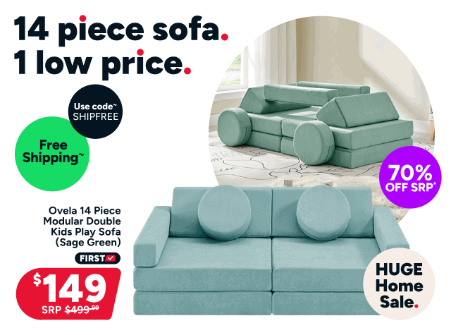 Ovela 14 Piece Modular Double Kids Play Sofa (Sage Green)