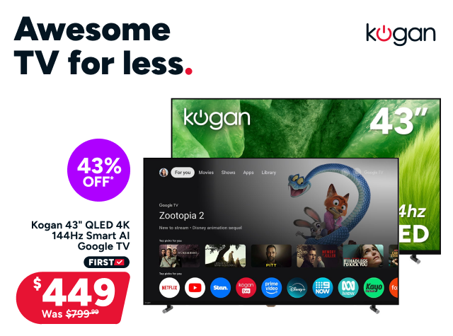 Kogan 43" QLED 4K 144Hz Smart AI Google TV 