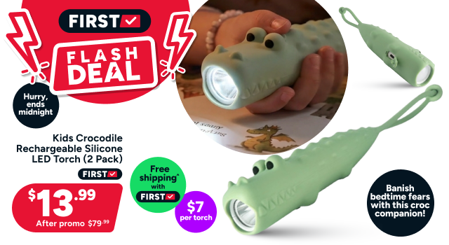 Kids Crocodile Rechargeable Silicone LED Torch (2 Pack)
