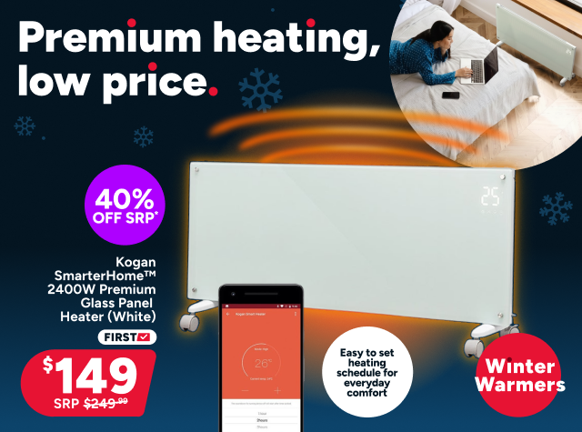 Kogan SmarterHome™ 2400W Premium Glass Panel Heater