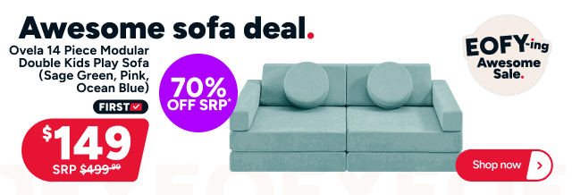 Ovela 14 Piece Modular Double Kids Play Sofa (Sage Green, Pink, Ocean Blue)