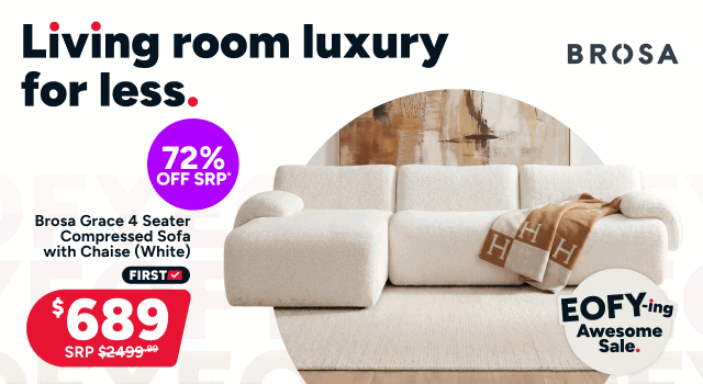 Brosa Grace 4 Seater Compressed Sofa with Chaise (White)