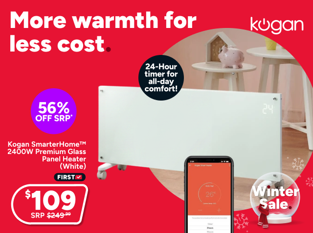 Kogan SmarterHome™ 2400W Premium Glass Panel Heater (White)