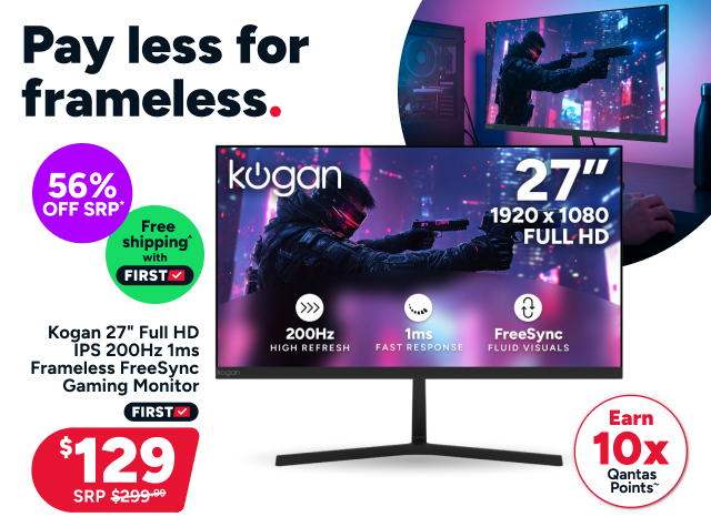 Kogan 27" Full HD IPS 200Hz 1ms Frameless FreeSync Gaming Monitor