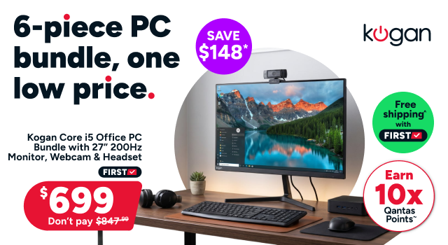 Kogan Core i5 Office PC Bundle with 27” 200Hz Monitor, Webcam & Headset