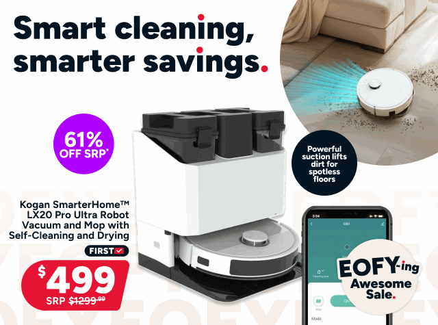 Kogan SmarterHome™ LX20 Pro Ultra Robot Vacuum and Mop with Self-Cleaning and Drying