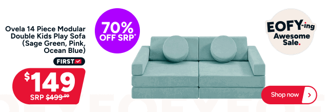 Ovela 14 Piece Modular Double Kids Play Sofa (Sage Green, Pink, Ocean Blue)