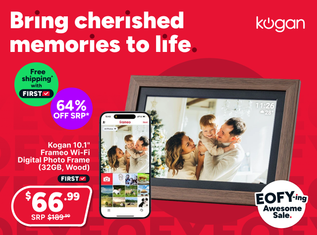 Kogan 10.1" Frameo App Wi-Fi Digital Photo Frame (32GB, Wood)