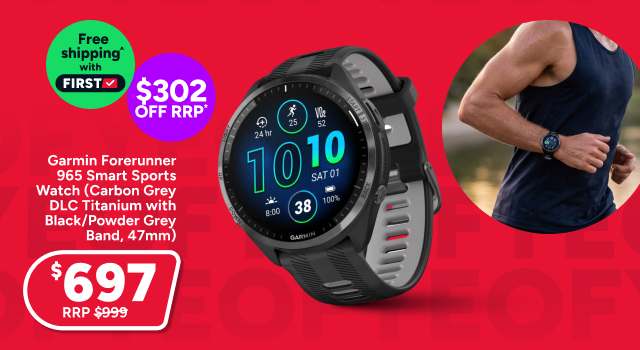 Garmin Forerunner 965 Smart Sports Watch (Carbon Grey DLC Titanium with Black/Powder Grey Band, 47mm)