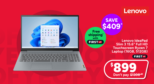 Lenovo IdeaPad Slim 3 15.6inch Full HD Touchscreen Ryzen 7 Laptop (16GB, 512GB)