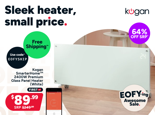 Kogan SmarterHome™ 2400W Premium Glass Panel Heater (White)