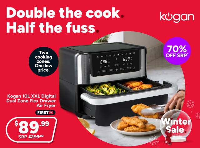 Kogan 10L XXL Digital Dual Zone Flex Drawer Air Fryer