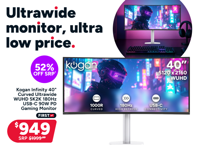 Kogan Infinity 40" Curved Ultrawide WUHD 5K2K 180Hz USB-C 90W PD Gaming Monitor