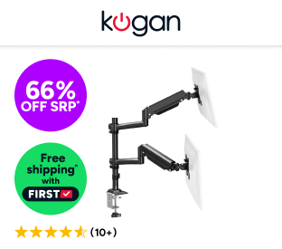 Kogan Full Motion Gas Spring Dual Stacking Monitor Arm for 17"- 32" Monitors Product Image
