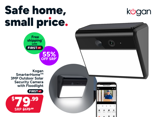 Kogan SmarterHome™ 3MP Outdoor Solar Security Camera with Floodlight
