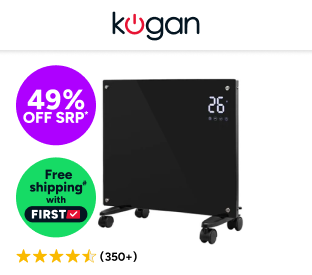 Kogan SmarterHome™ 1500W Premium Glass Panel Heater (Black) Product Image