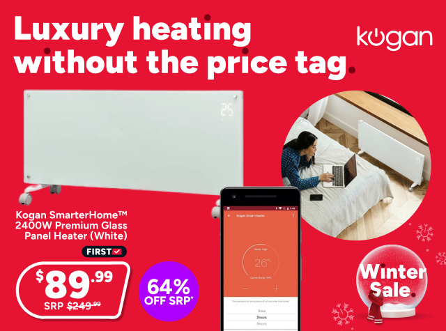 Kogan SmarterHome™ 2400W Premium Glass Panel Heater (White)