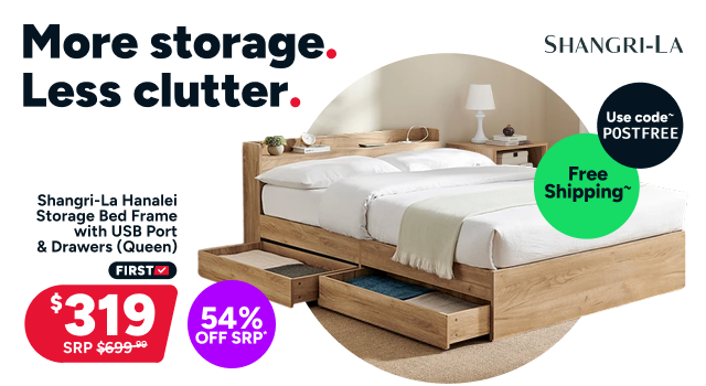 Shangri-La Hanalei Storage Bed Frame with USB Port & Drawers (Queen)