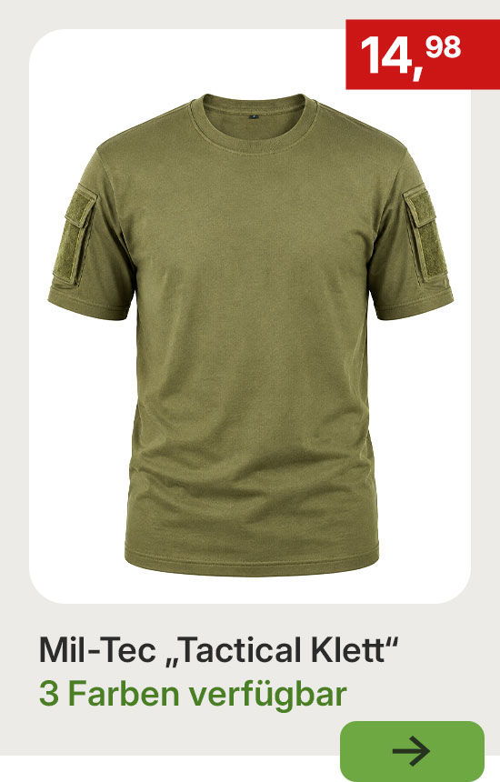 Mil-Tec T-Shirt „Tactical Klett“ in Oliv, 3 Farben verfügbar