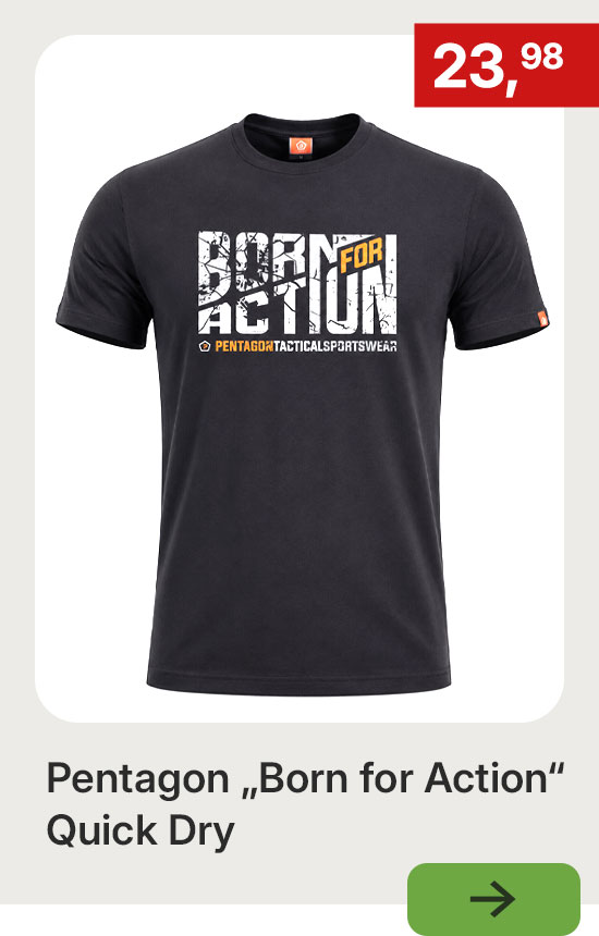 Pentagon T-Shirt „Born for Action“ Quick Dry in Schwarz