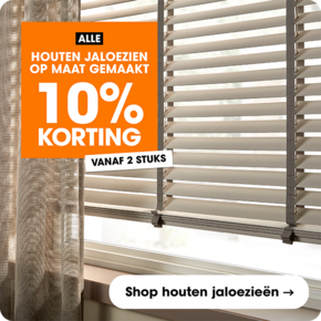 Alle houten jaloezien op maat gemaakt 10% korting vanaf 2 stuks