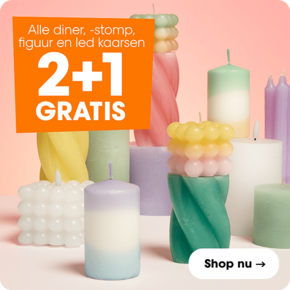 Alle diner, -stomp, -figuur en led kaarsen 2+1 gratis