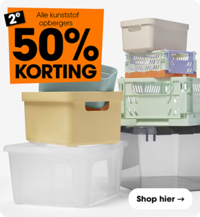 Alle kunststof opbergers 2e 50% korting