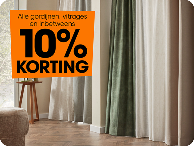 Alle gordijnen, vitrages en inbetweens 10% korting