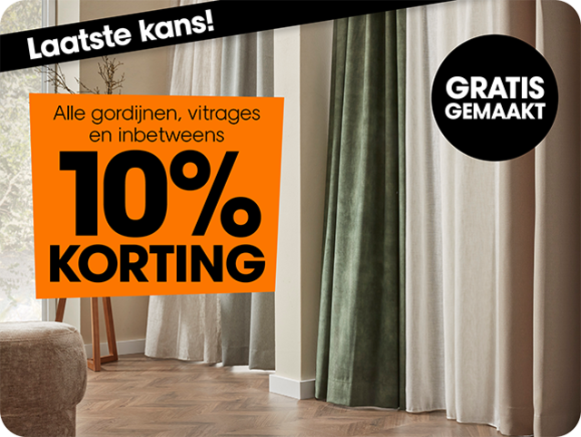 Laatste kans! Alle gordijnen, vitrages, inbetween  + gratis gemaakt