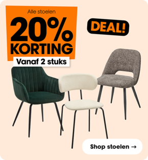 Alle stoelen 20% korting vanaf 2 stuks combineren mogelijk