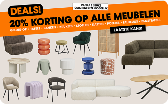 20% korting op alle meubelen