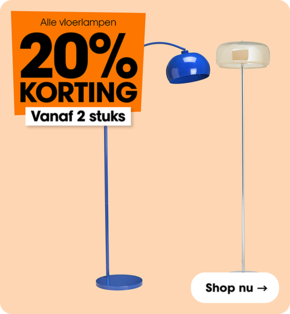 Alle vloerlampen 20% korting bij aankoop van 2 artikelen (combineren mogenlijk)