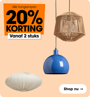 Alle hanglampen 20% korting bij aankoop van 2 artikelen (combineren mogenlijk)