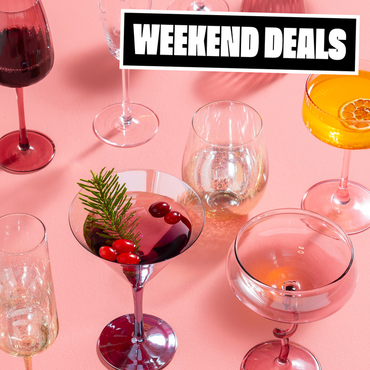 2e 50% korting op alle cocktail, wijn- en champagneglazen 