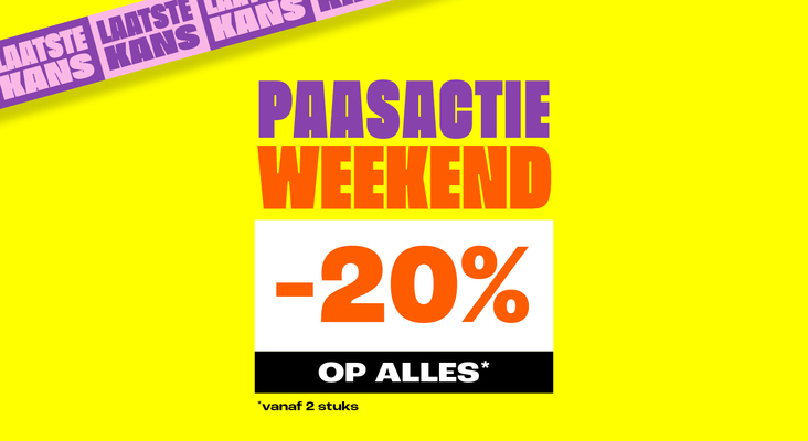 Laatste kans! 20% korting op alles vanaf 2 stuks