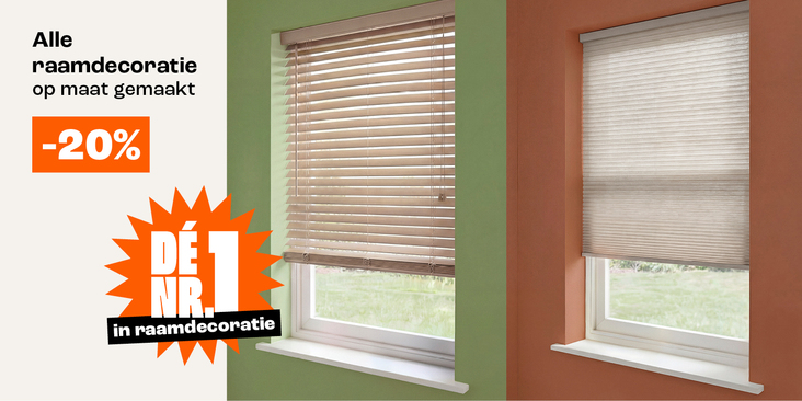 20% korting op alle raamdecoratie op maat gemaakt!