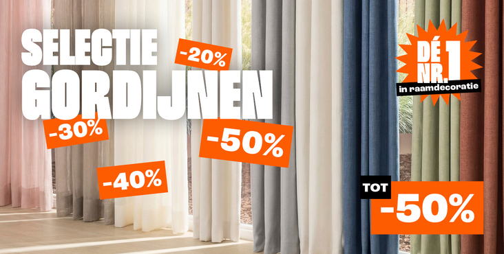 Tot 50% korting op geselecteerde gordijnen