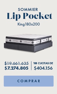 SOMMIER Lip Pocket King180x200 $19.661.635 $7.274.805 18 CUOTAS DE $404.156 COMPRAR