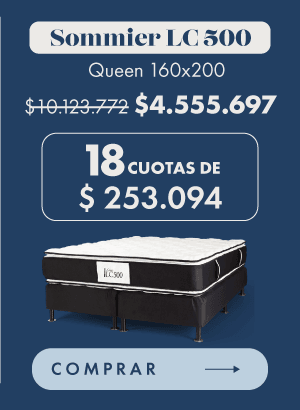 Sommier Bonelltop 2 plazas 140x190 $ 6.036.190 $2.716.285 18 cuotas de $150.905 COMPRAR