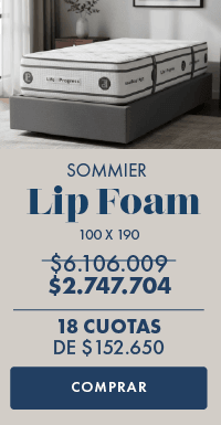 SOMMIER Lip Foam 100 X 190 $6.106.009 $2.747.704 18 CUOTAS DE $152.650 COMPRAR