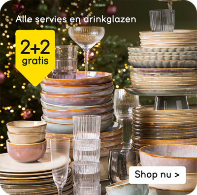 servies en drinkglazen 2+2 gratis